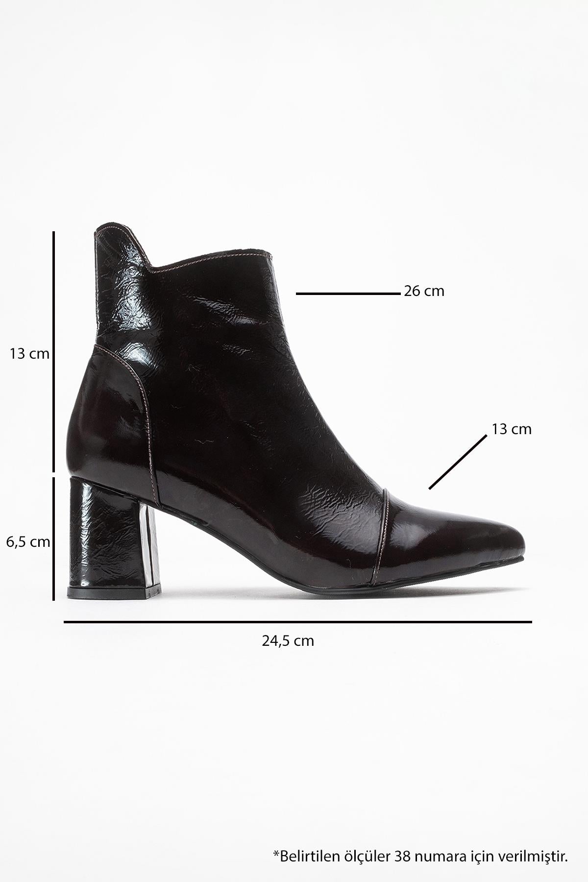 Gael - Dark Brown Patent Genuine Leather Block Heel Ankle Boot (Women)