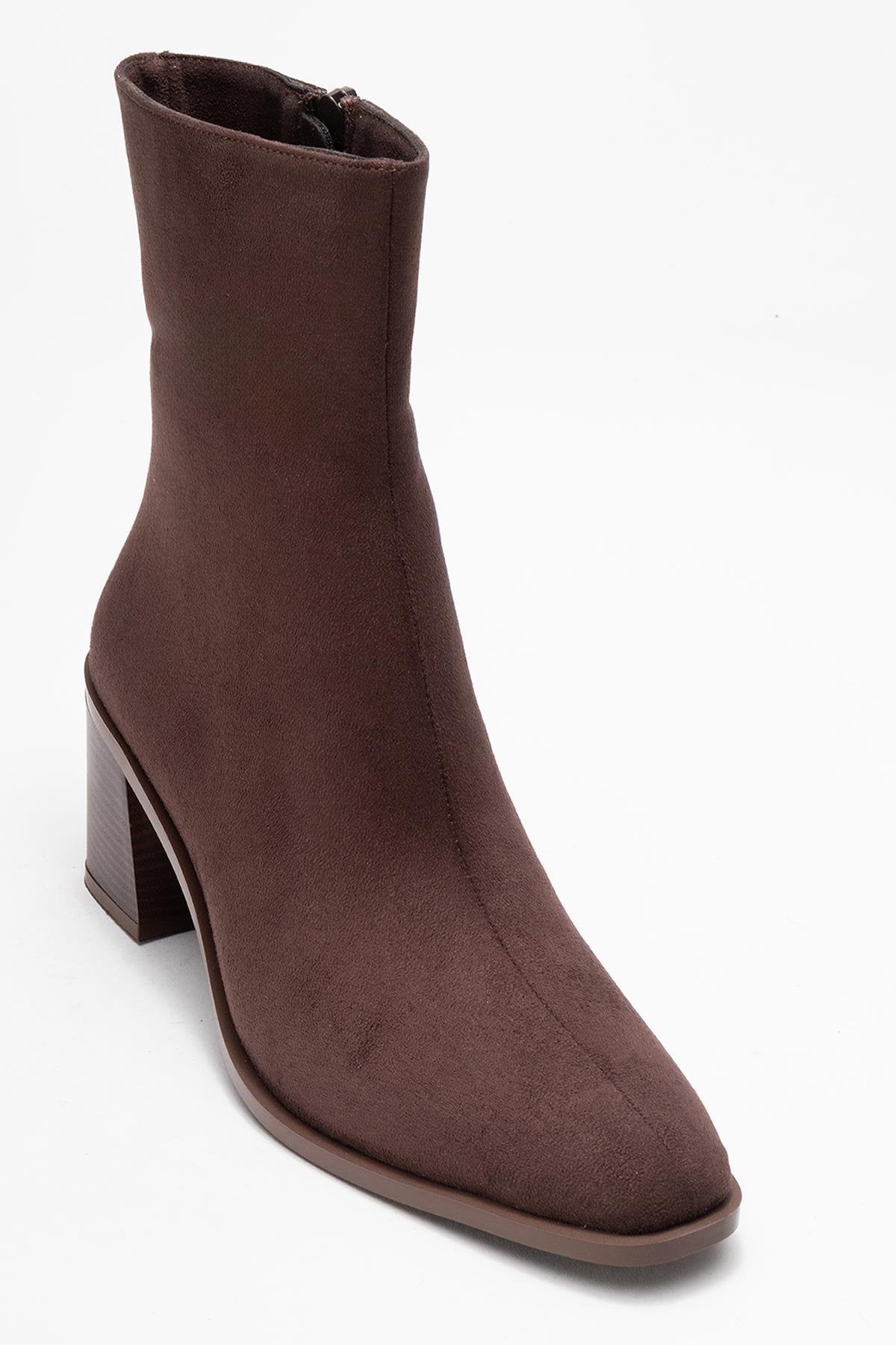 Chara - Brown Suede Block Heel Ankle Boot (Women)
