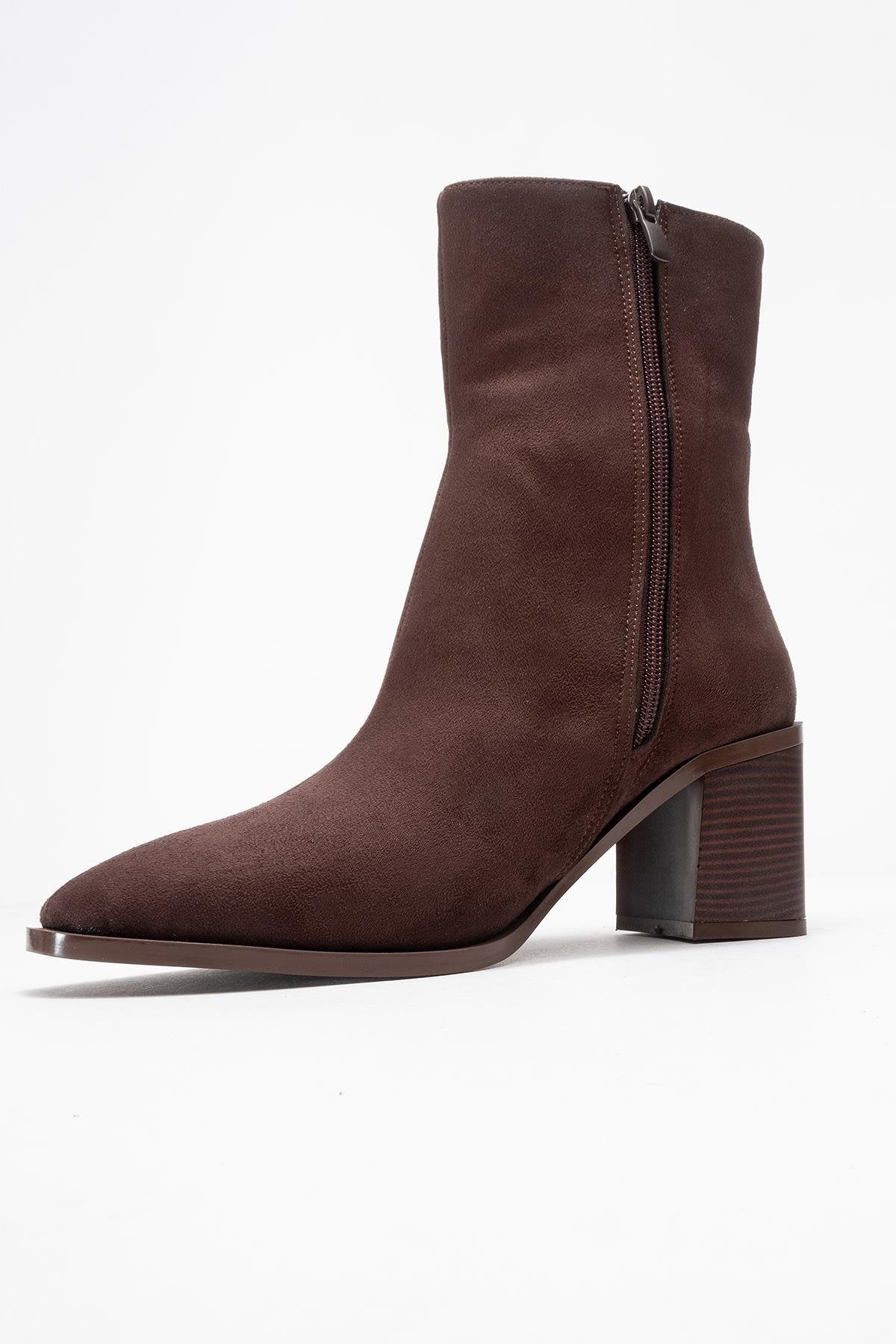 Chara - Brown Suede Block Heel Ankle Boot (Women)