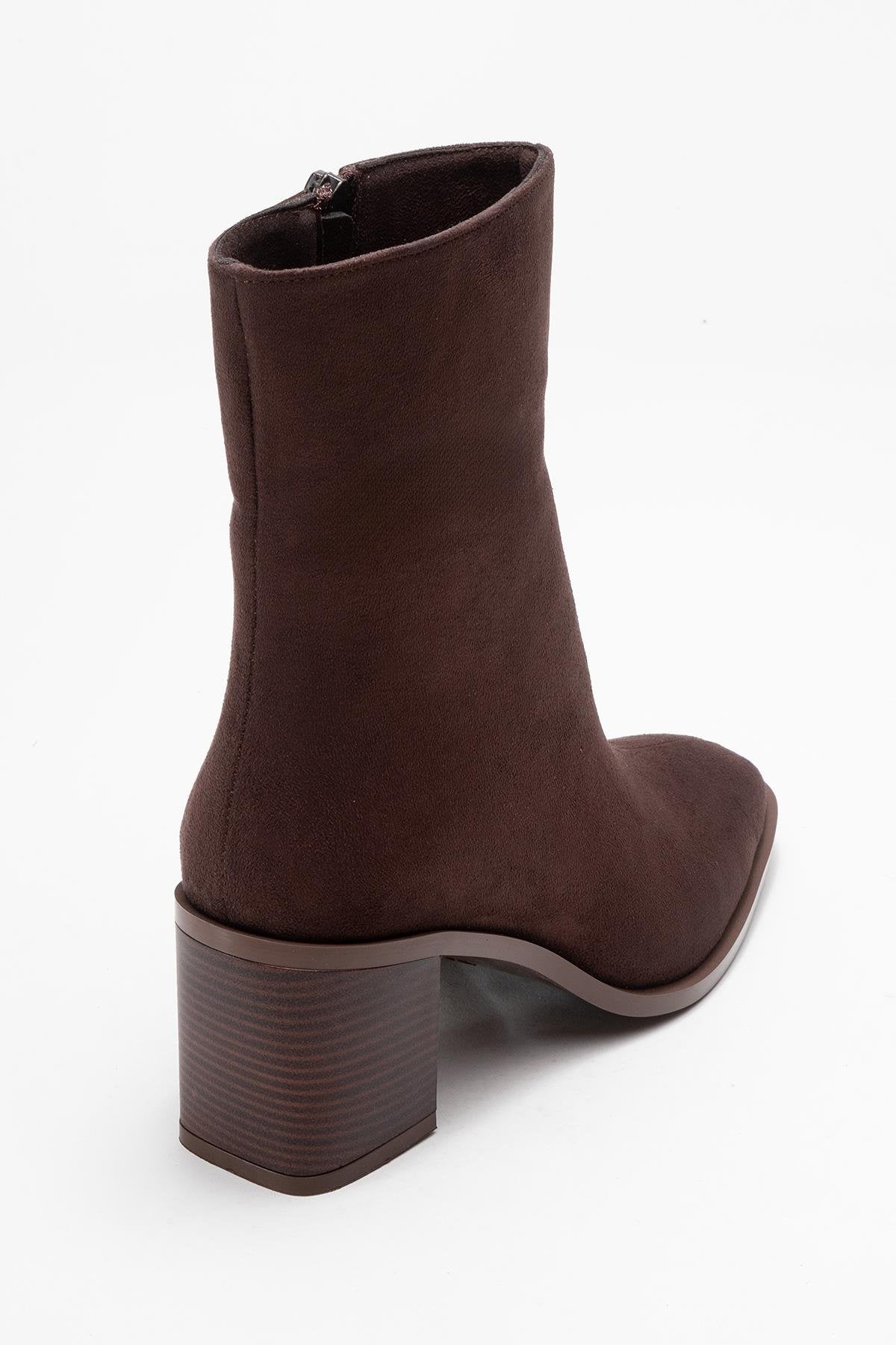 Chara - Brown Suede Block Heel Ankle Boot (Women)