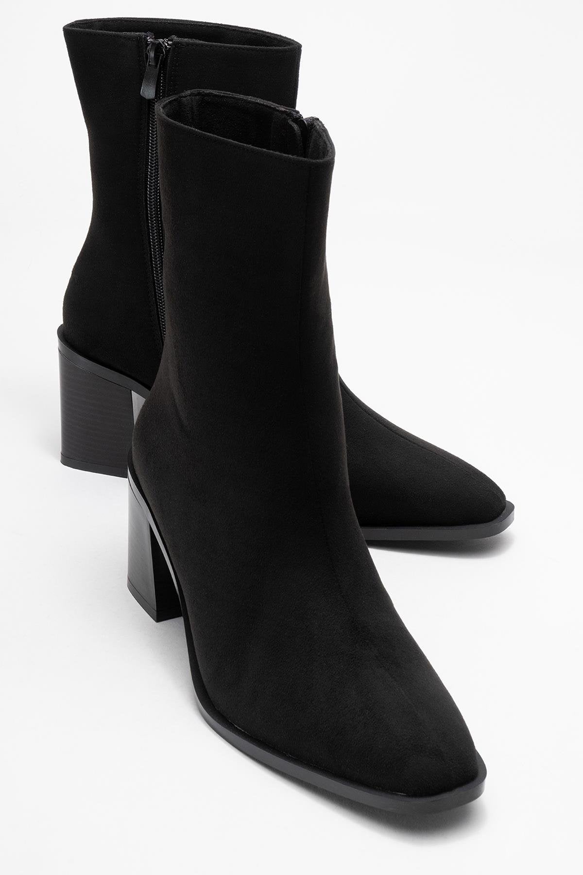 Chara - Black Suede Block Heel Ankle Boot (Women)