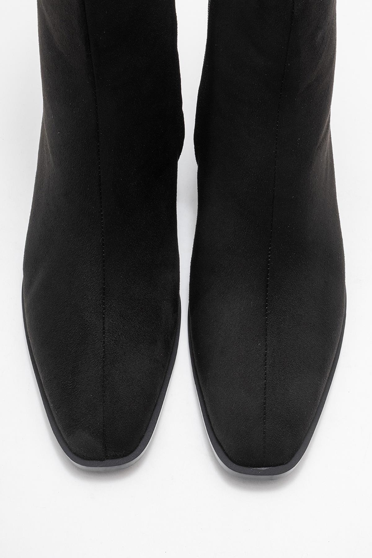 Chara - Black Suede Block Heel Ankle Boot (Women)