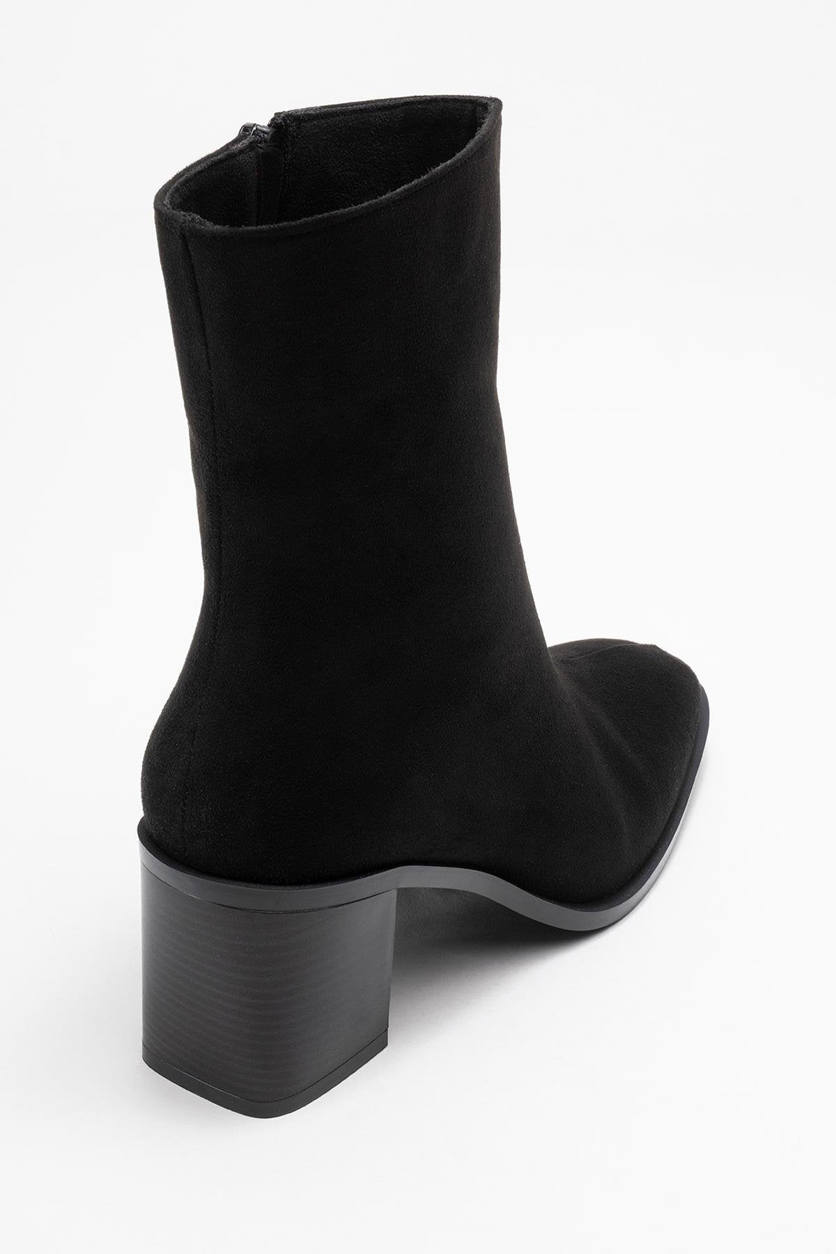 Chara - Black Suede Block Heel Ankle Boot (Women)