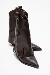 Lola - Brown Zip Pointed Toe Heeled Boot (Women)