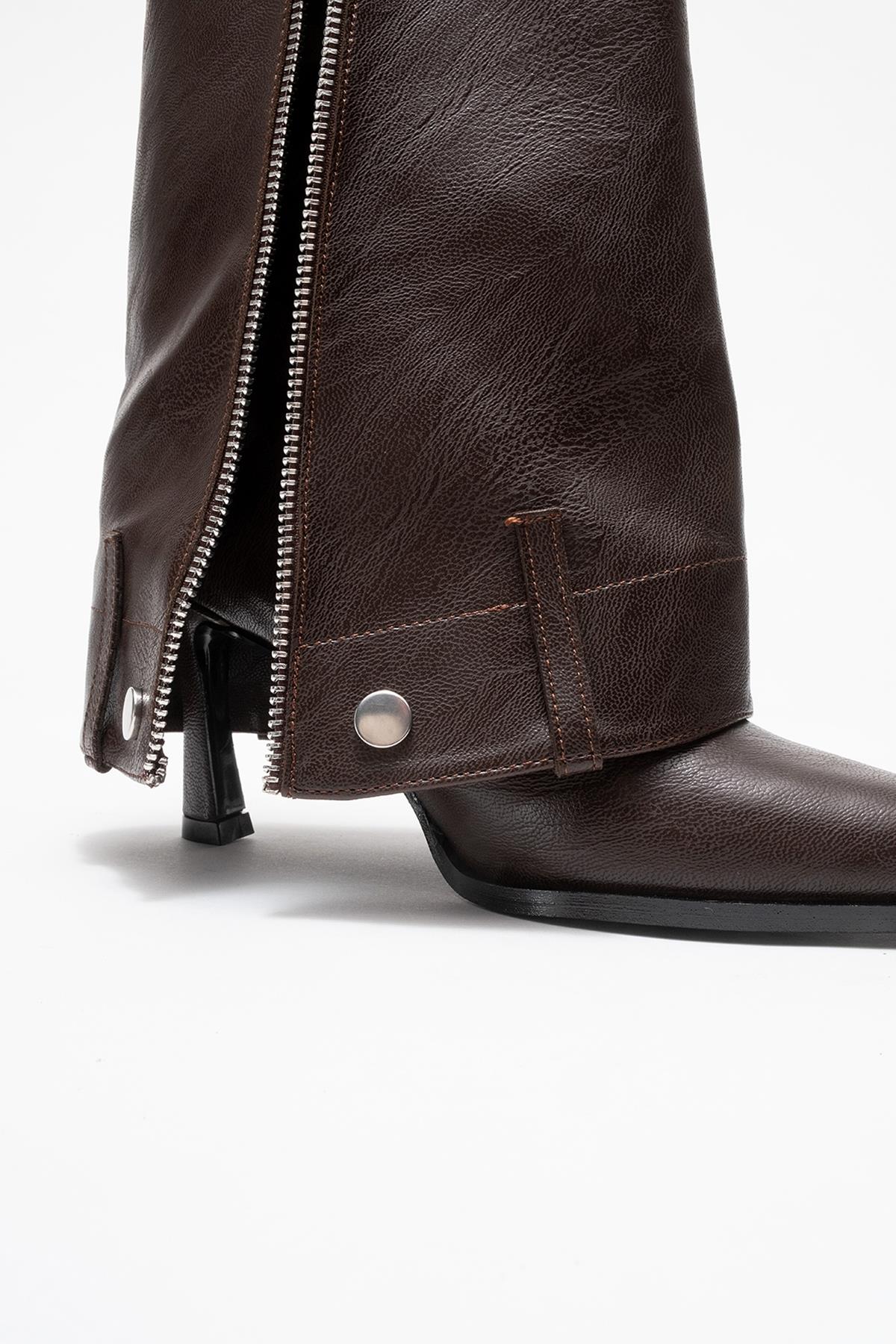 Lola - Brown Zip Pointed Toe Heeled Boot (Women)