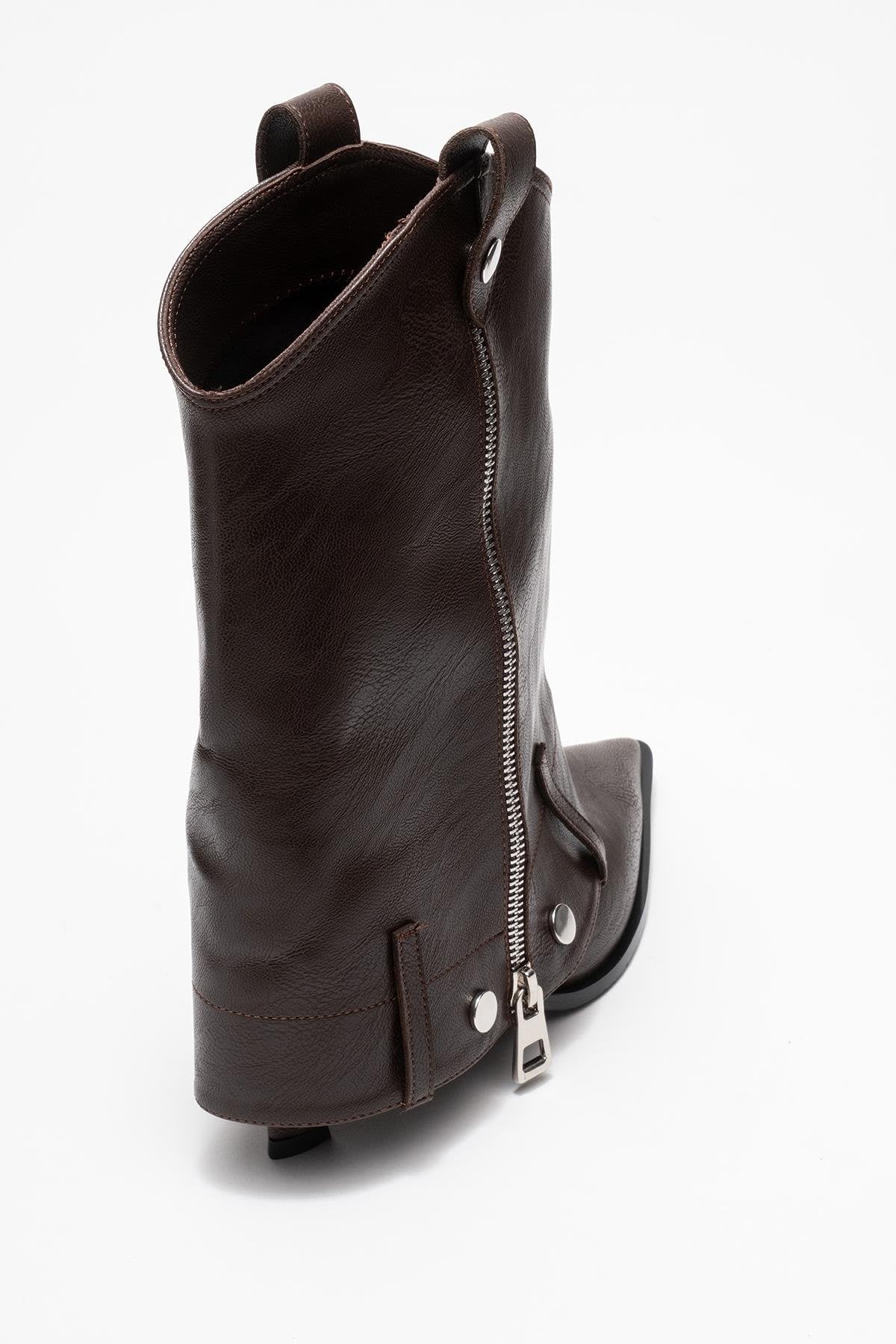 Lola - Brown Zip Pointed Toe Heeled Boot (Women)