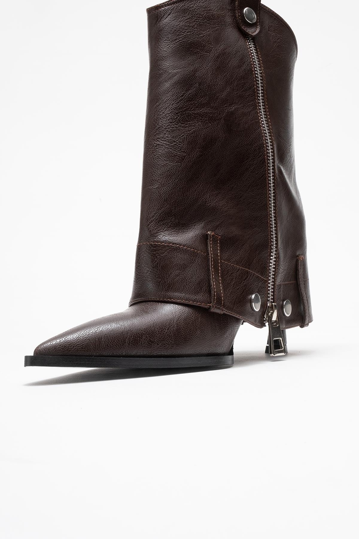 Lola - Brown Zip Pointed Toe Heeled Boot (Women)