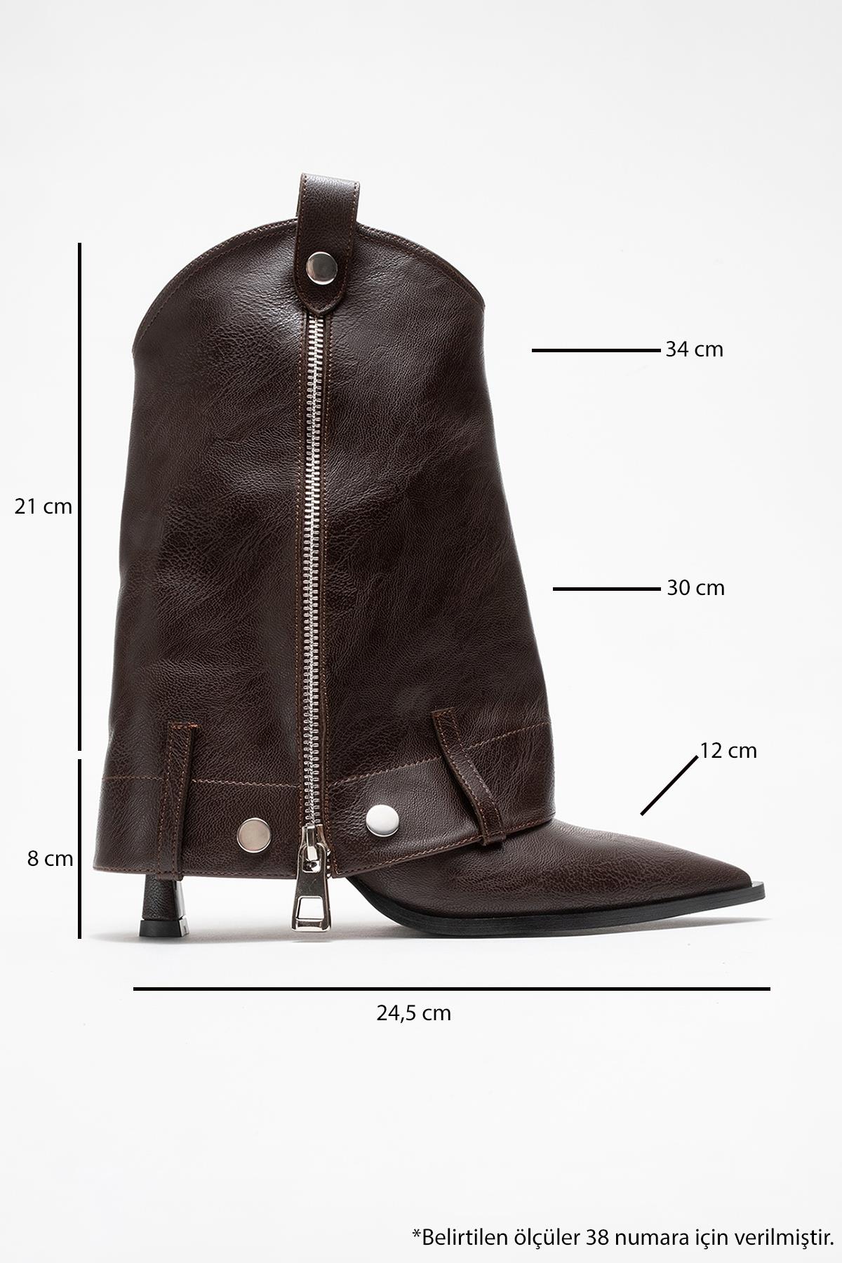 Lola - Brown Zip Pointed Toe Heeled Boot (Women)