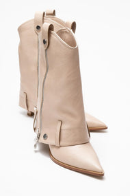 Lola - Beige Zip Pointed Toe Heeled Boot (Women)