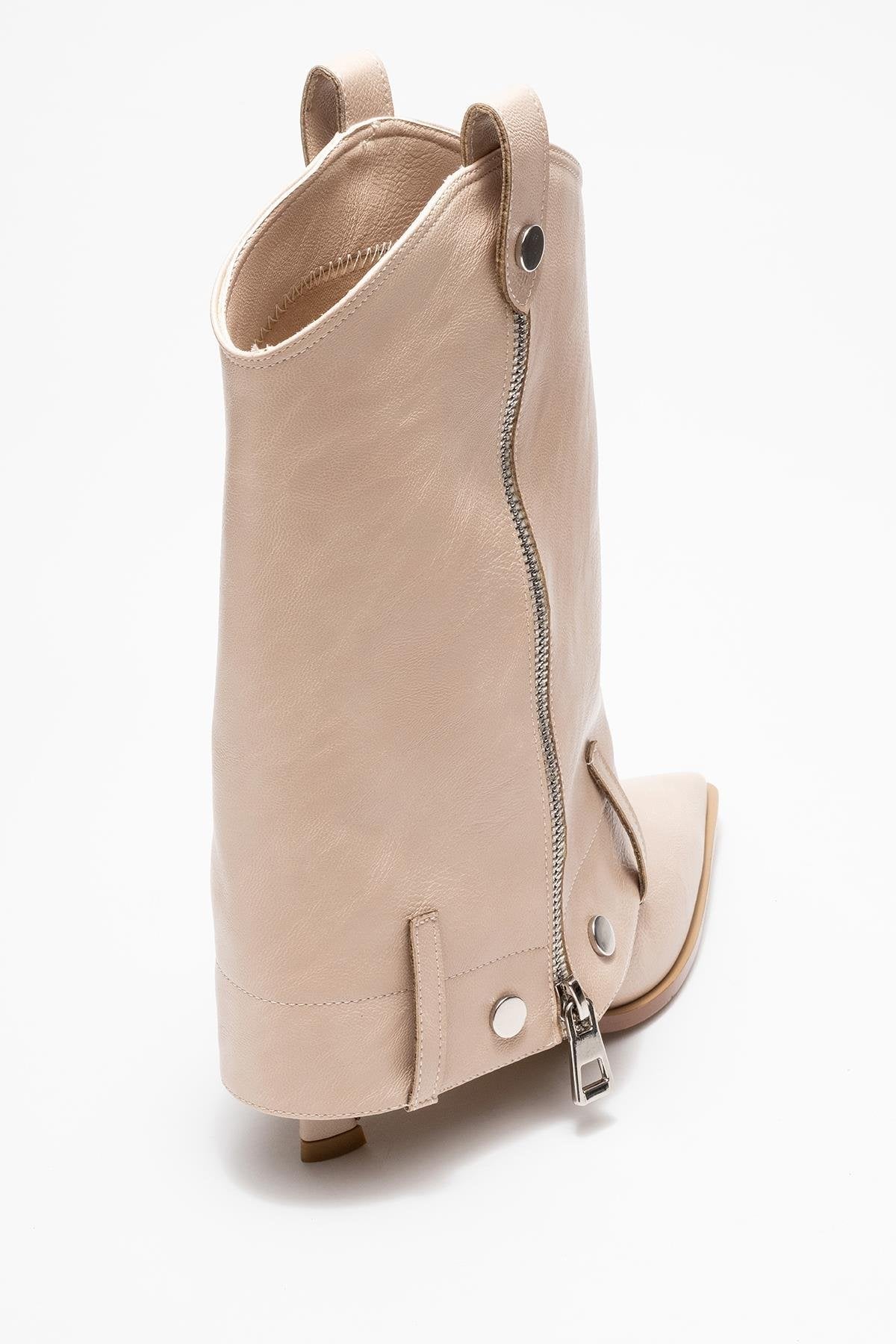 Lola - Beige Zip Pointed Toe Heeled Boot (Women)