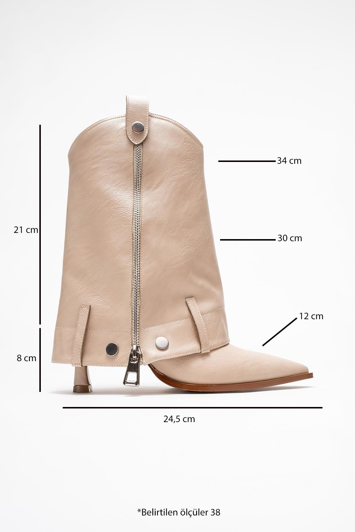 Lola - Beige Zip Pointed Toe Heeled Boot (Women)