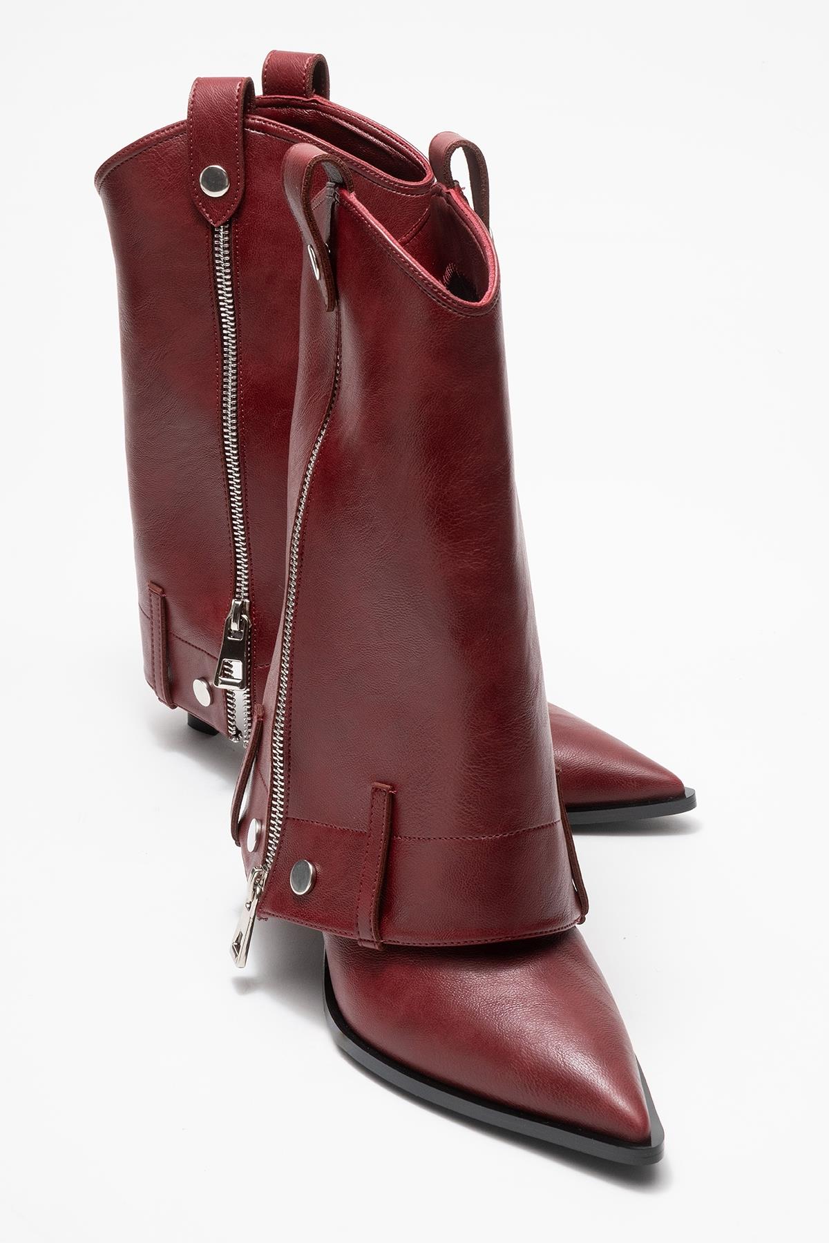 Lola - Burgundy Zip Pointed Toe Heeled Boot (Women)