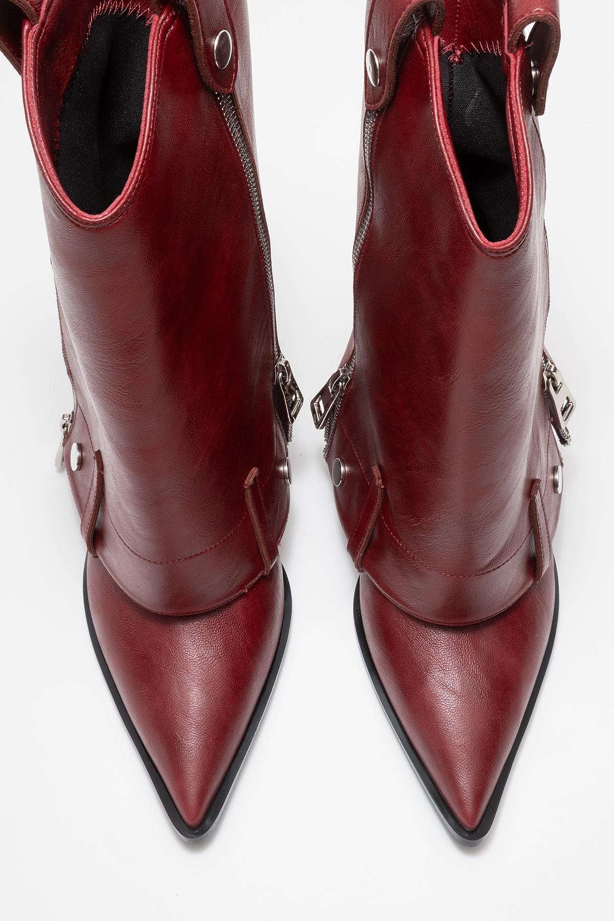 Lola - Burgundy Zip Pointed Toe Heeled Boot (Women)