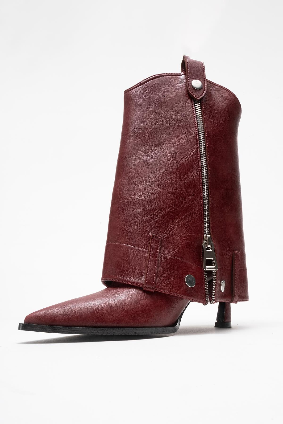Lola - Burgundy Zip Pointed Toe Heeled Boot (Women)