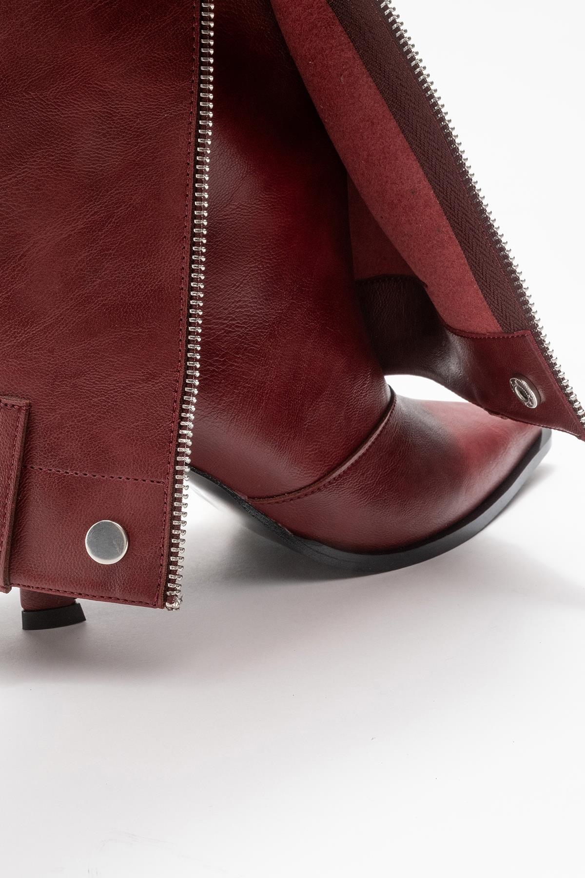 Lola - Burgundy Zip Pointed Toe Heeled Boot (Women)