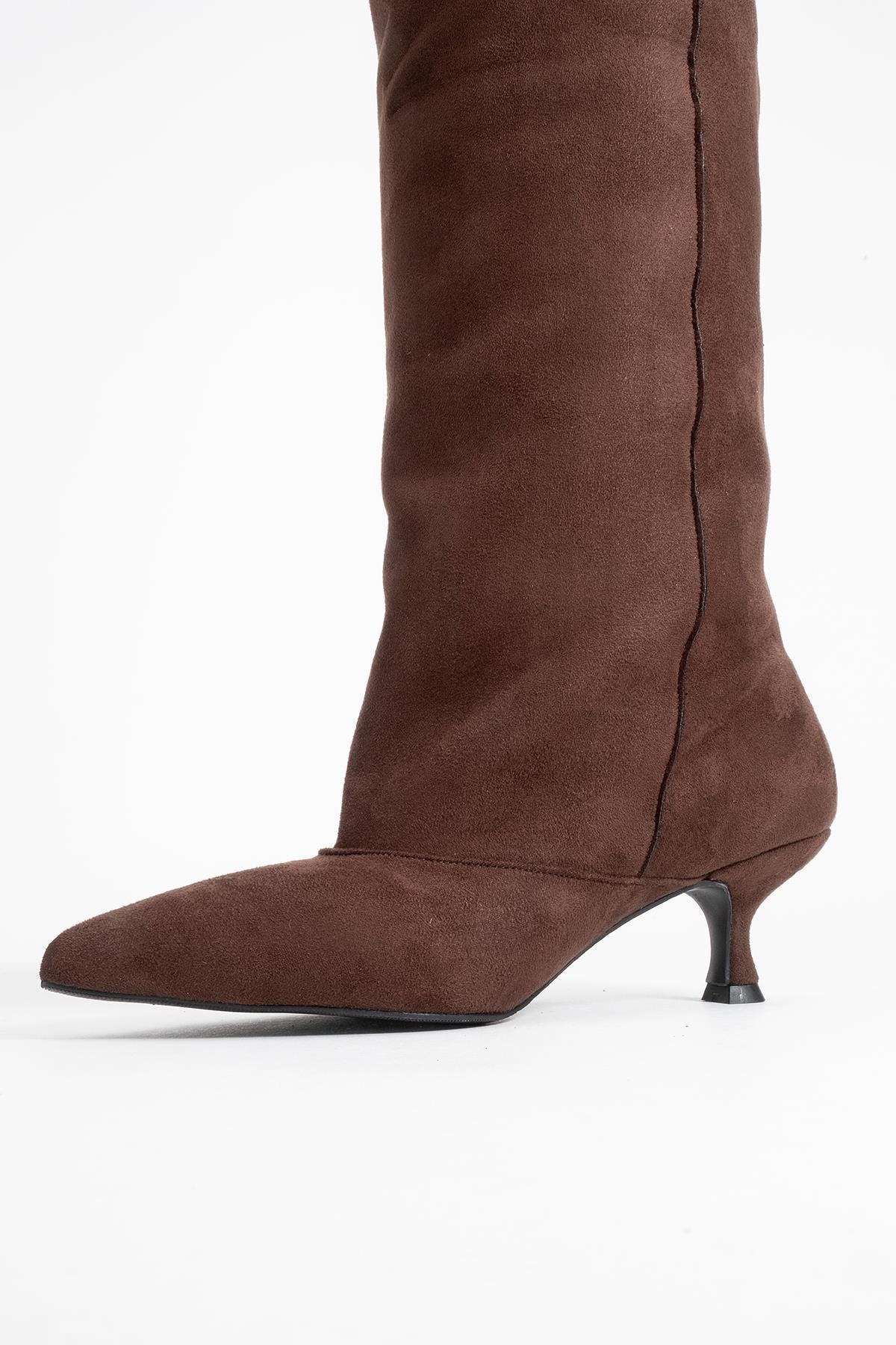 Zach - Brown Slim Heel Over-The-Knee Boot (Women)