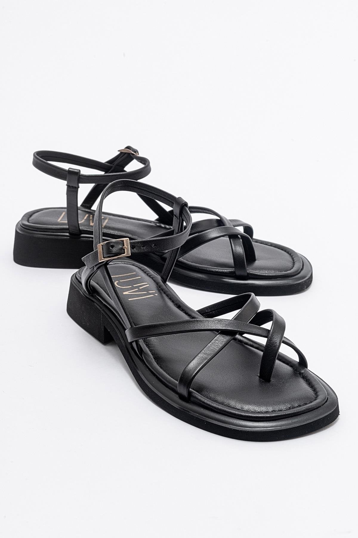 Antas - Black Leather Sandals (Women)