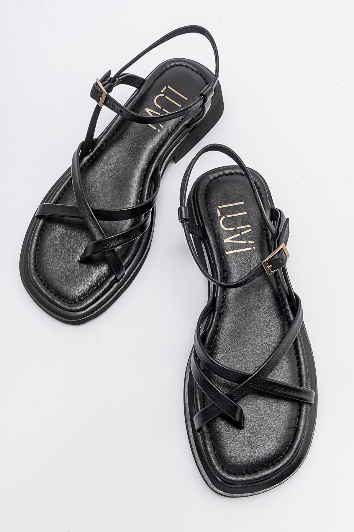 Antas - Black Leather Sandals (Women)