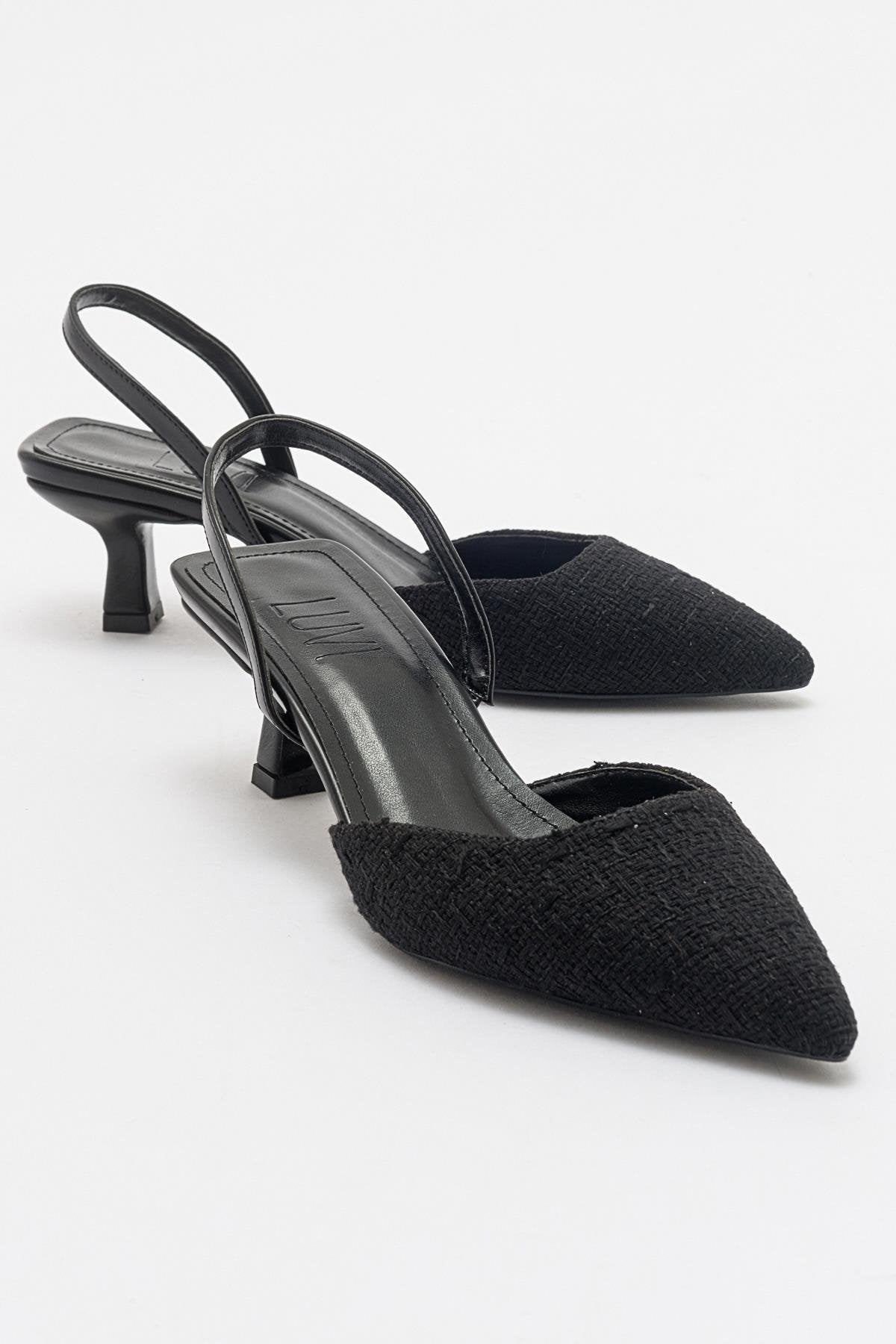 Over - Black Tweed Pointed Toe Low Heel Shoe (Women)