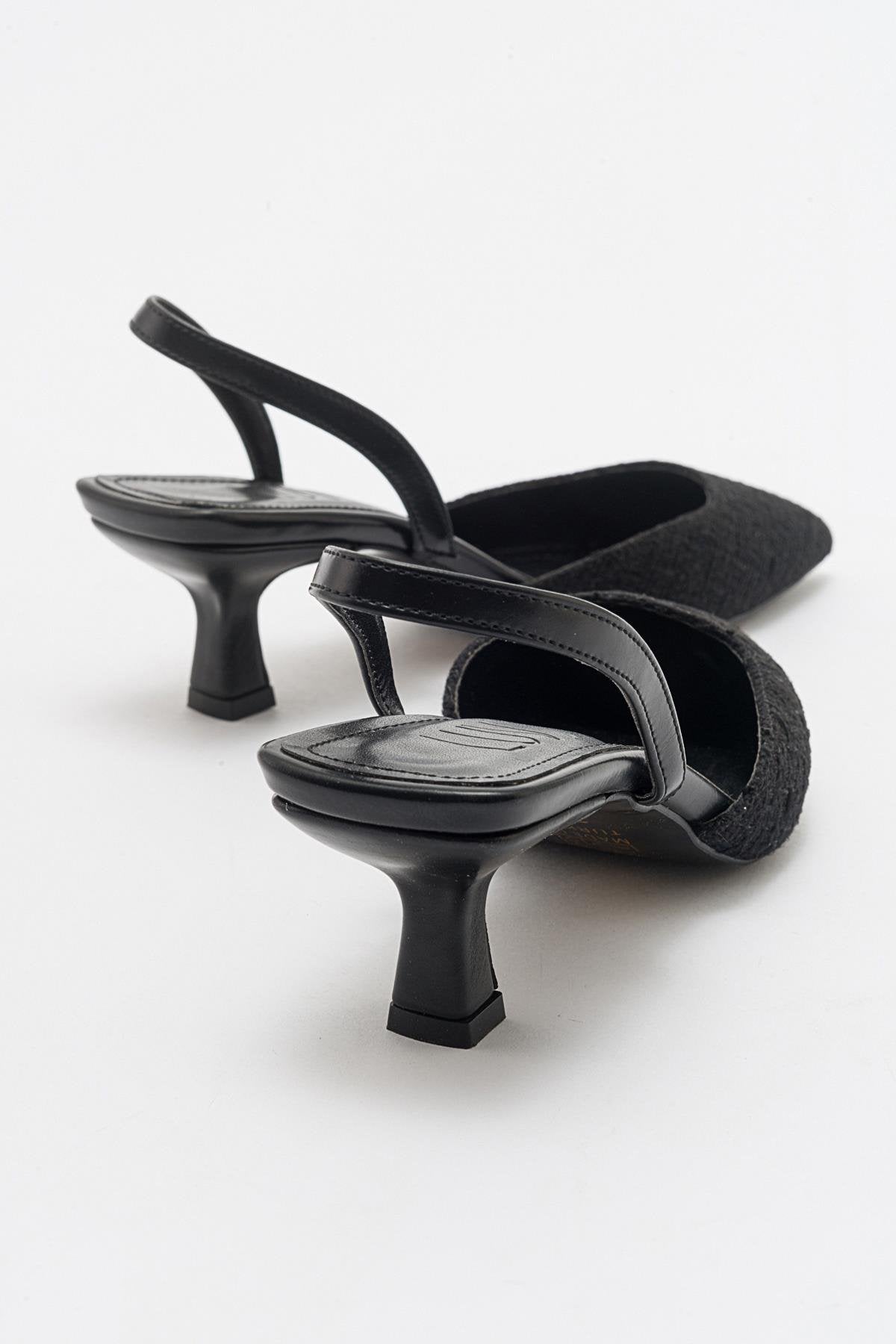 Over - Black Tweed Pointed Toe Low Heel Shoe (Women)