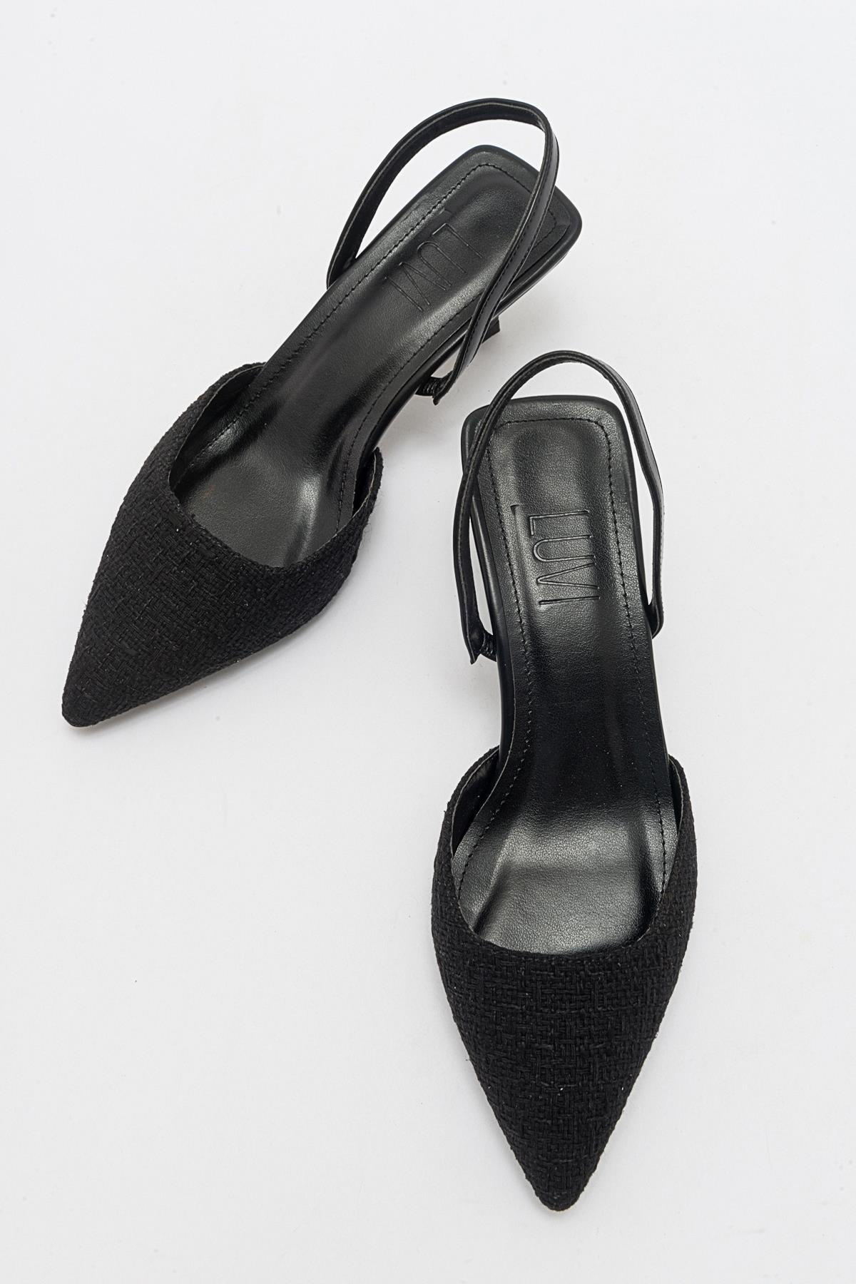 Over - Black Tweed Pointed Toe Low Heel Shoe (Women)