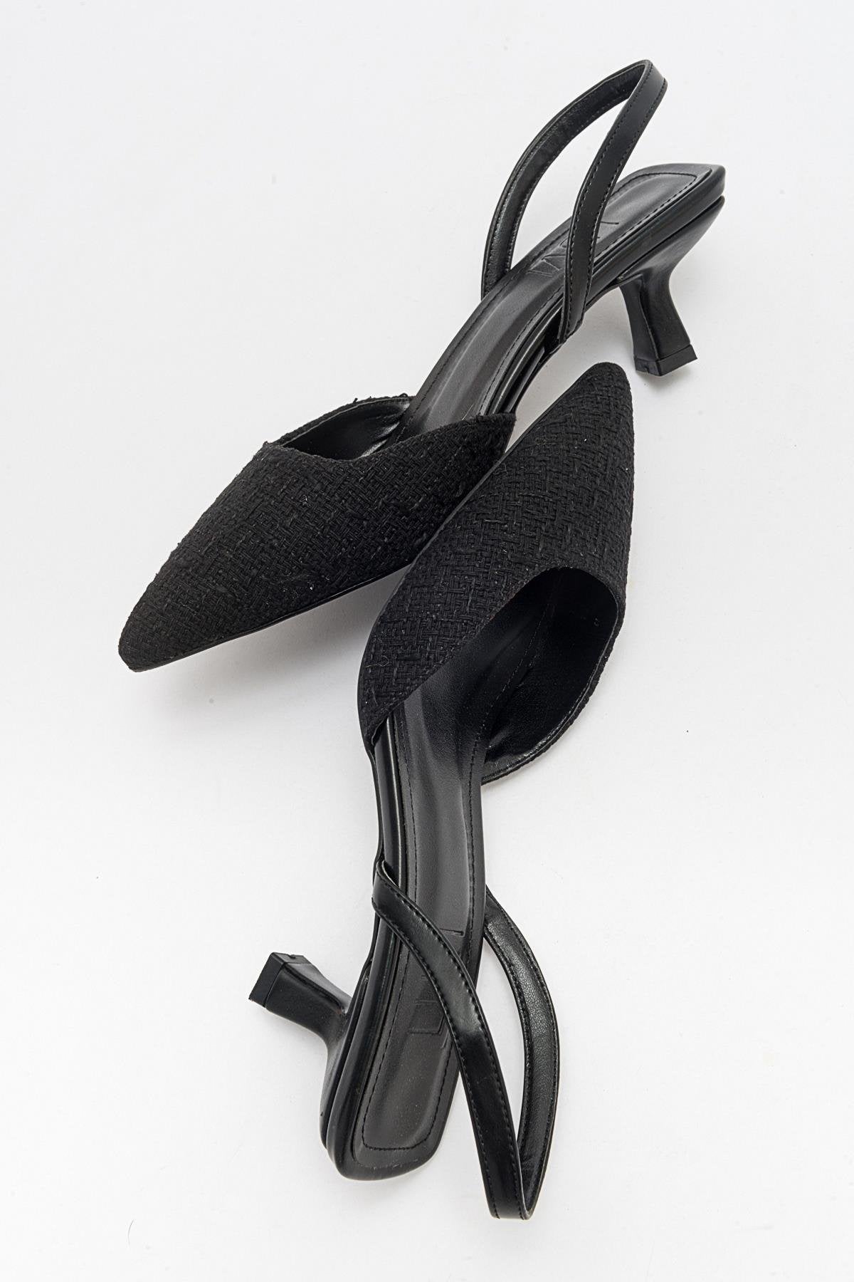 Over - Black Tweed Pointed Toe Low Heel Shoe (Women)