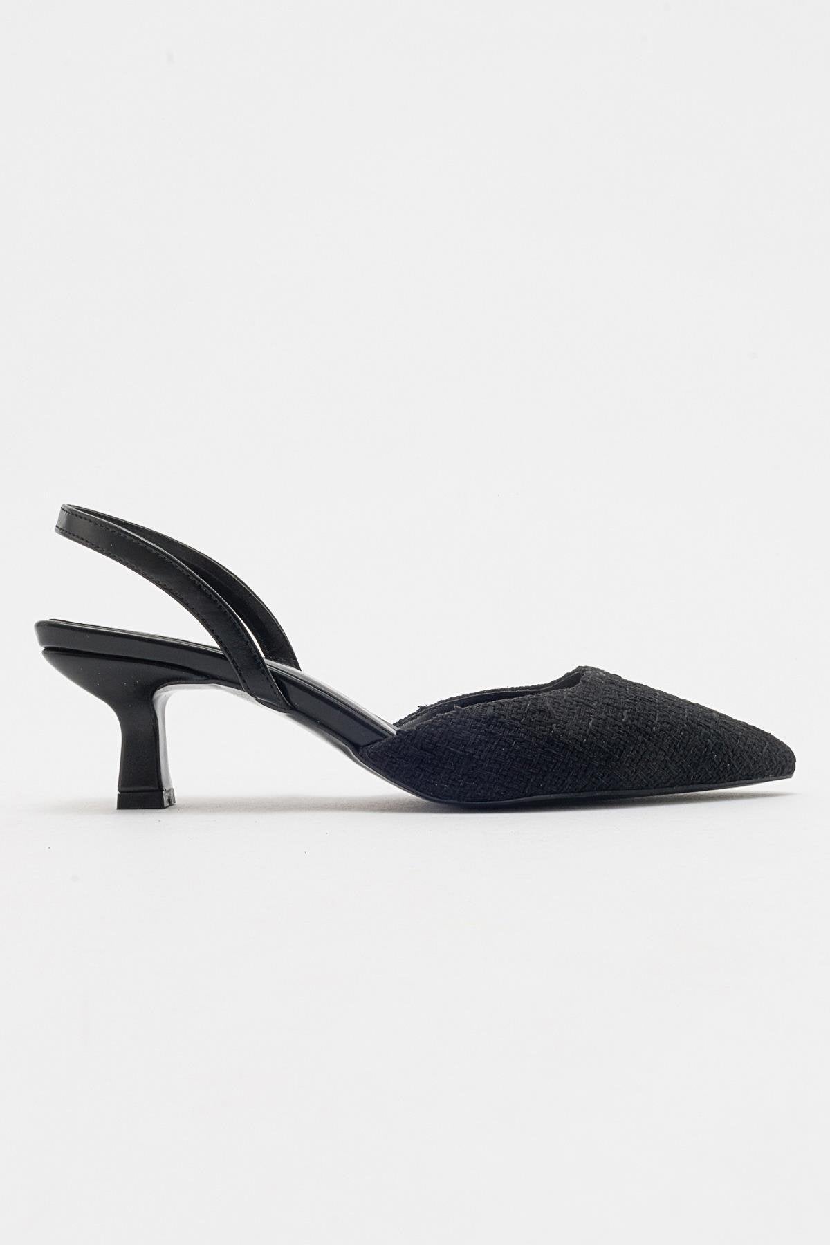 Over - Black Tweed Pointed Toe Low Heel Shoe (Women)