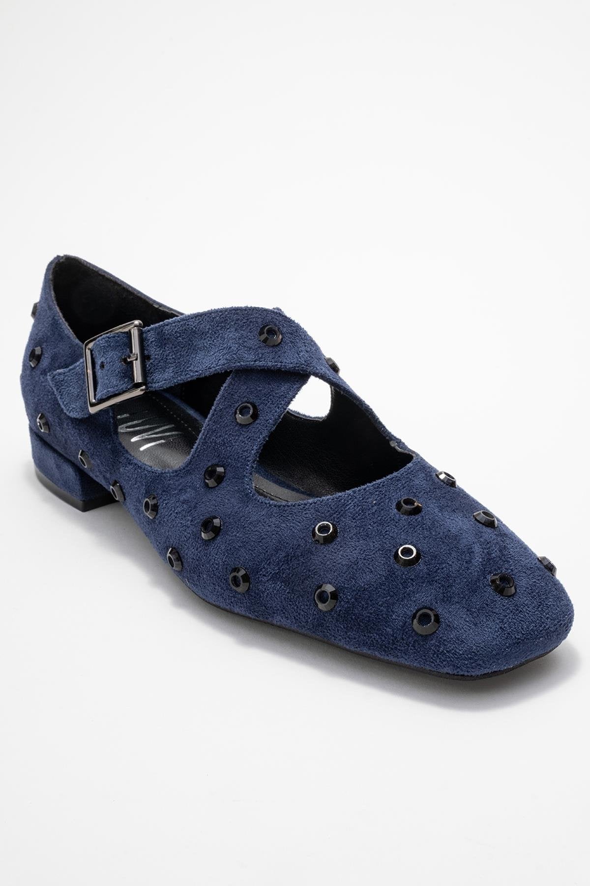 Addison - Navy Jeweled Cross-Strap Ballet Flat (Women)