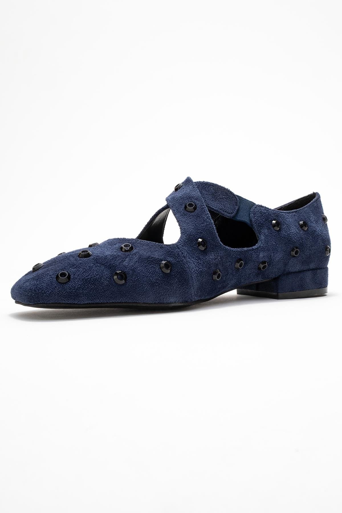 Addison - Navy Jeweled Cross-Strap Ballet Flat (Women)