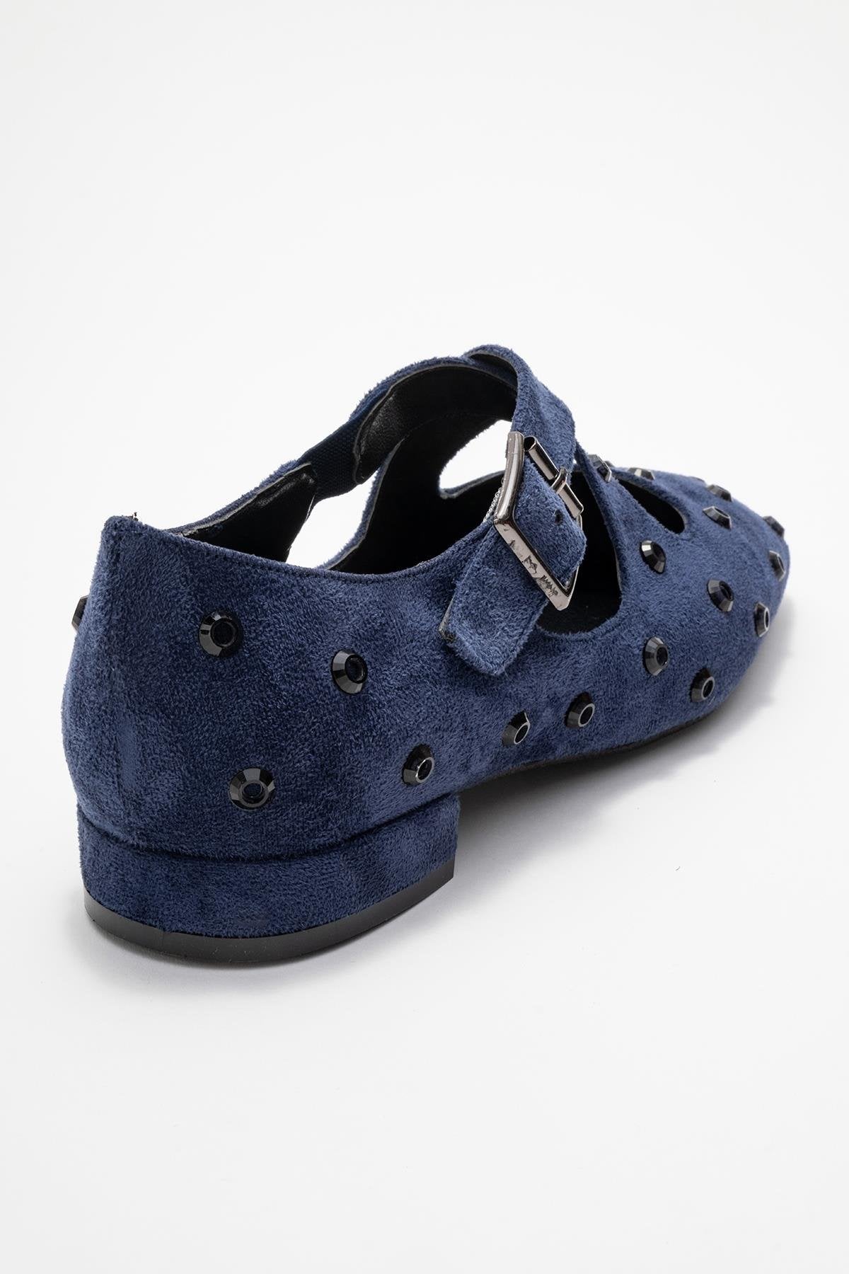 Addison - Navy Jeweled Cross-Strap Ballet Flat (Women)