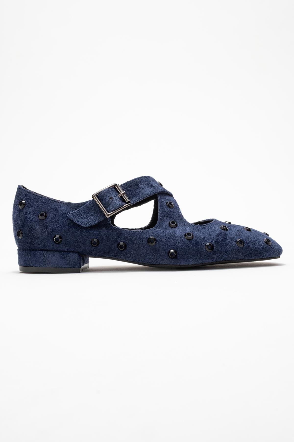 Addison - Navy Jeweled Cross-Strap Ballet Flat (Women)