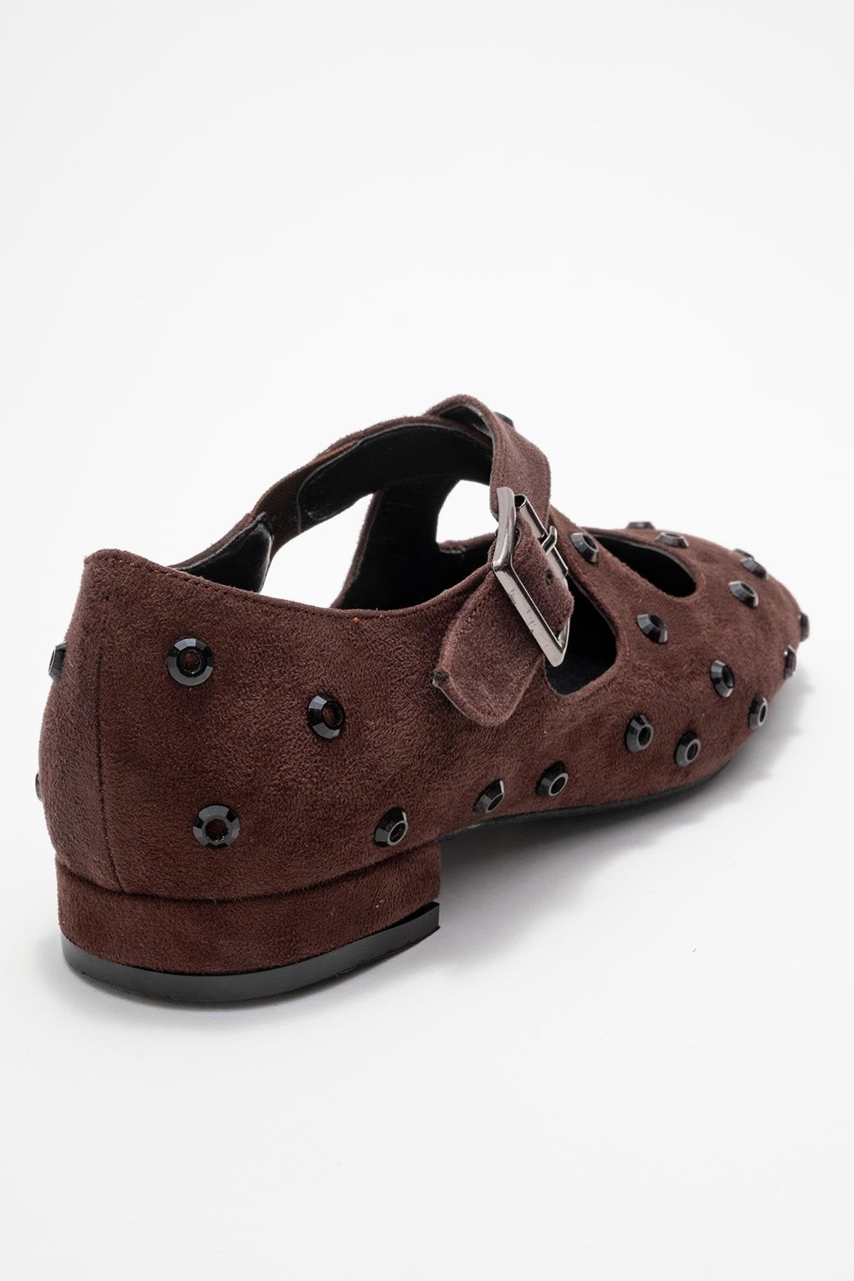 Addison - Brown Jeweled Cross-Strap Ballet Flat (Women)