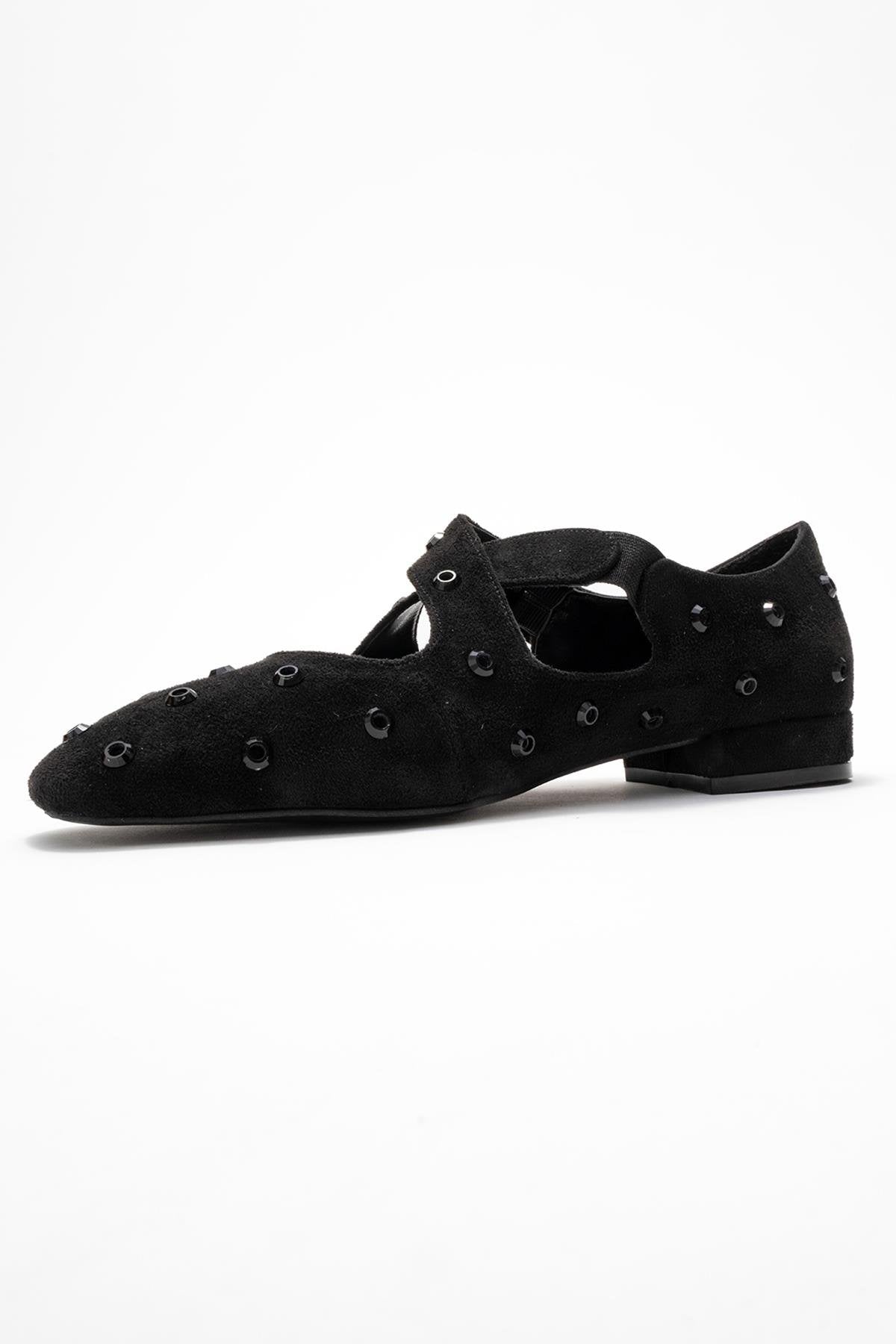 Addison - Black Jeweled Cross-Strap Ballet Flat (Women)