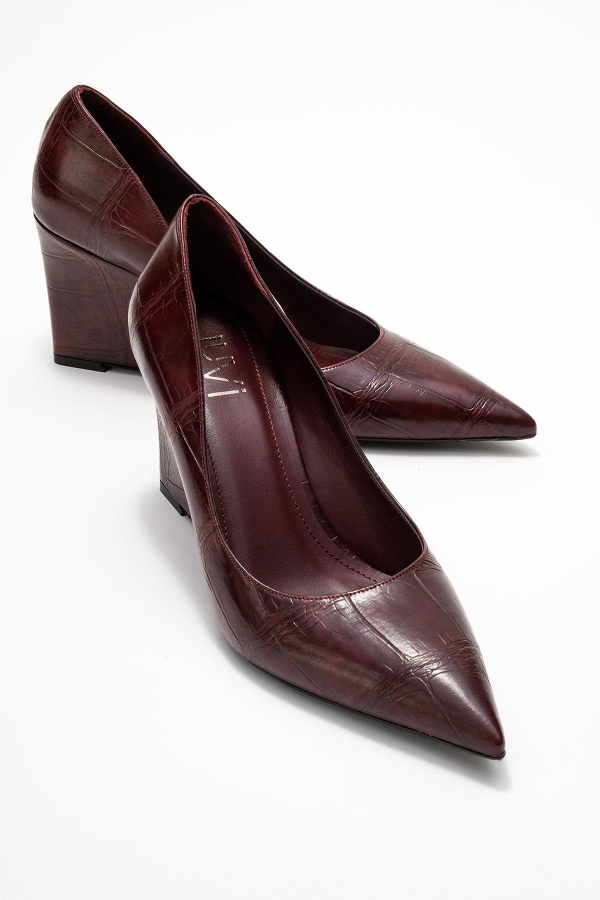 Puera - Burgundy Printed Pointed Toe Wedge Heel Shoe (Women)
