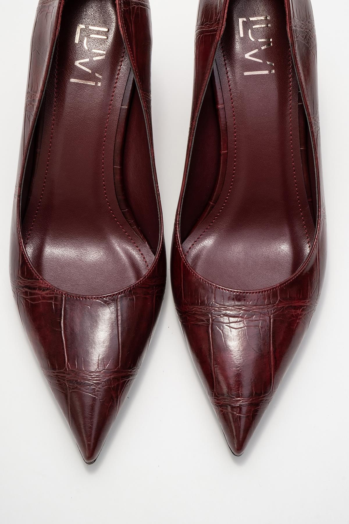 Puera - Burgundy Printed Pointed Toe Wedge Heel Shoe (Women)