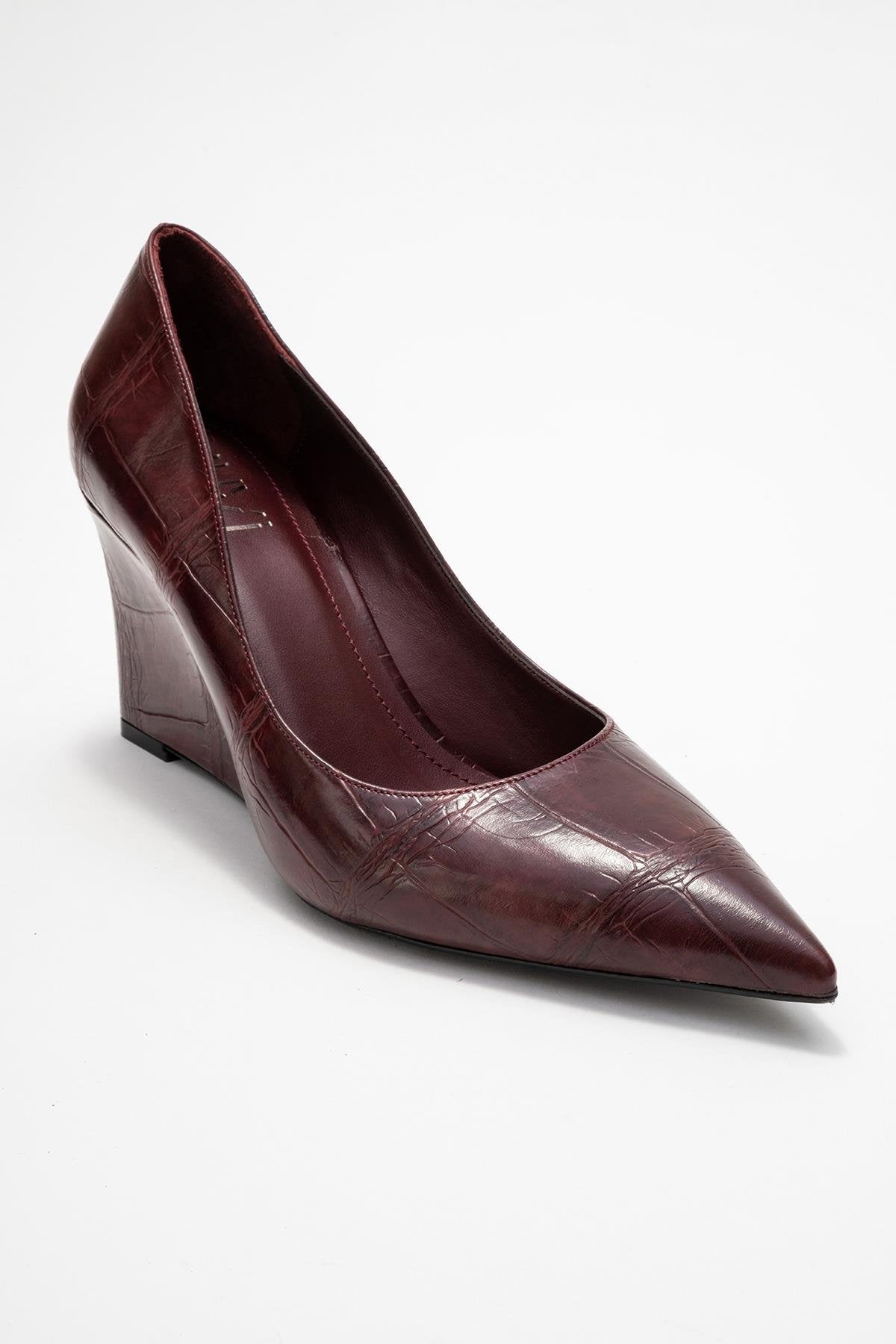 Puera - Burgundy Printed Pointed Toe Wedge Heel Shoe (Women)