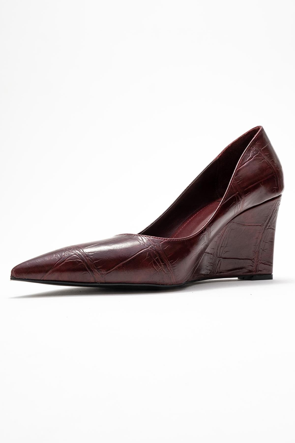 Puera - Burgundy Printed Pointed Toe Wedge Heel Shoe (Women)