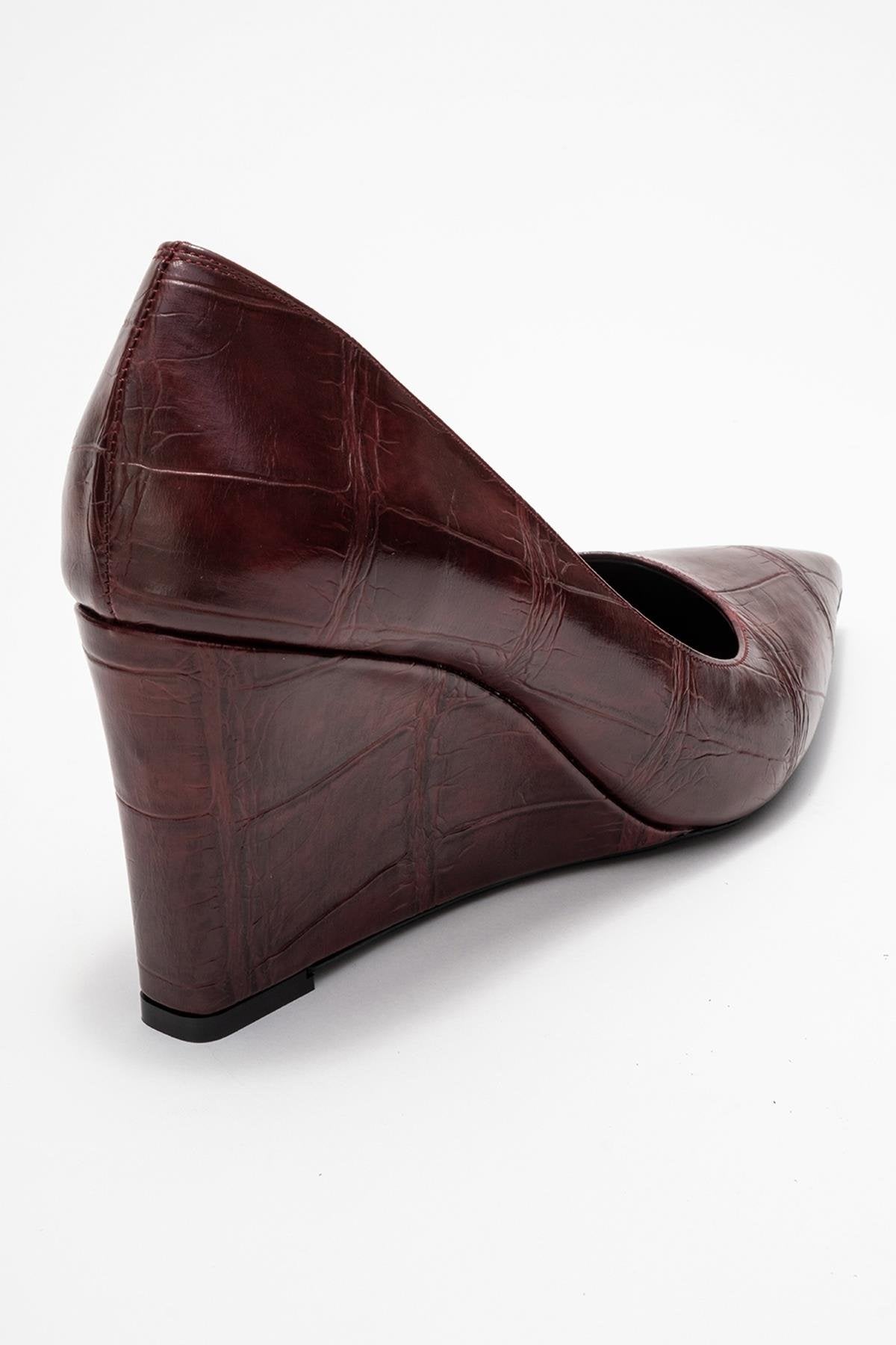 Puera - Burgundy Printed Pointed Toe Wedge Heel Shoe (Women)