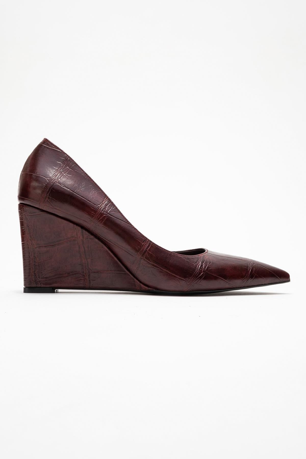 Puera - Burgundy Printed Pointed Toe Wedge Heel Shoe (Women)