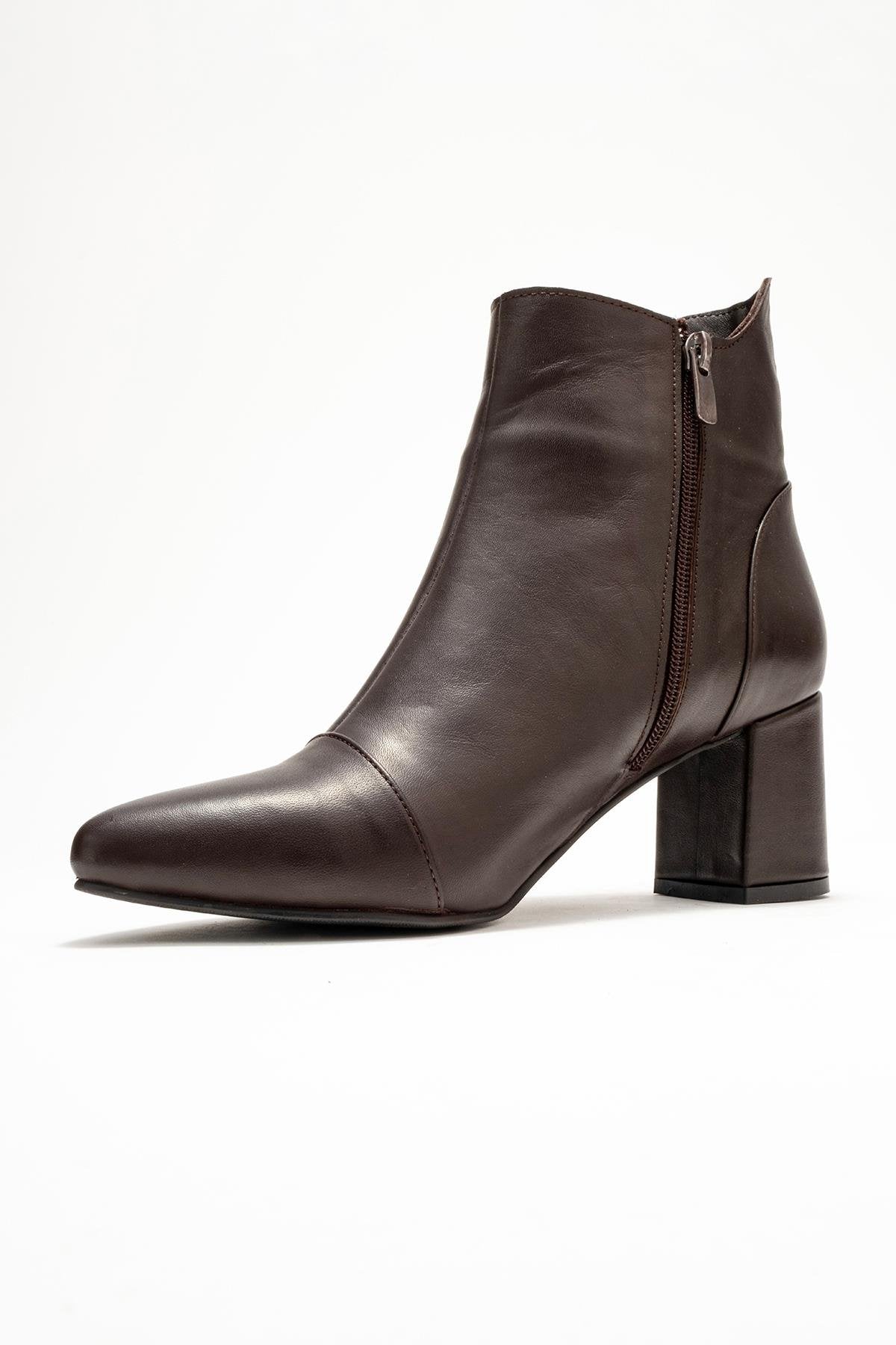Gael - Brown Genuine Leather Block Heel Boot (Women)