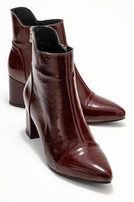 Gael - Burgundy Patent Genuine Leather Block Heel Boot (Women)