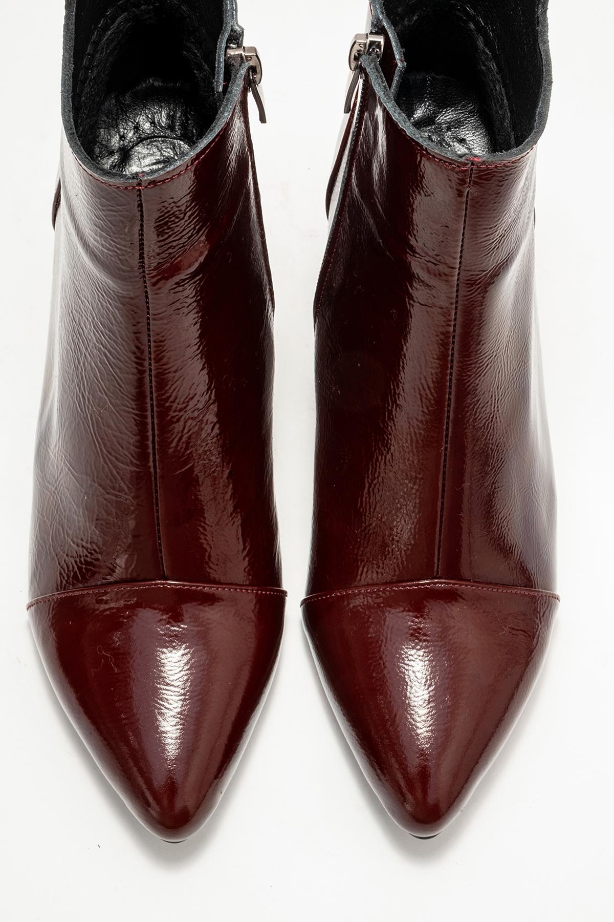 Gael - Burgundy Patent Genuine Leather Block Heel Boot (Women)
