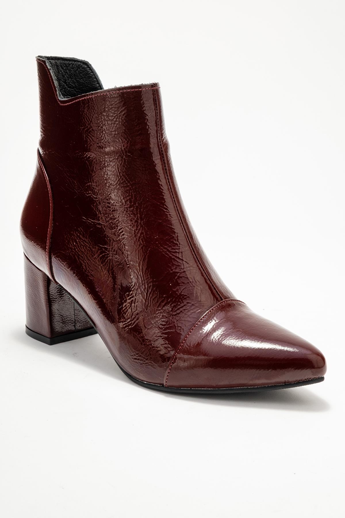 Gael - Burgundy Patent Genuine Leather Block Heel Boot (Women)