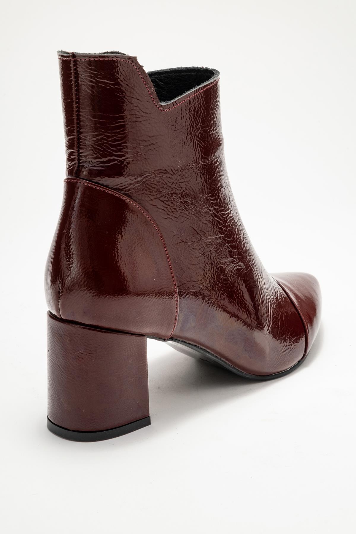 Gael - Burgundy Patent Genuine Leather Block Heel Boot (Women)