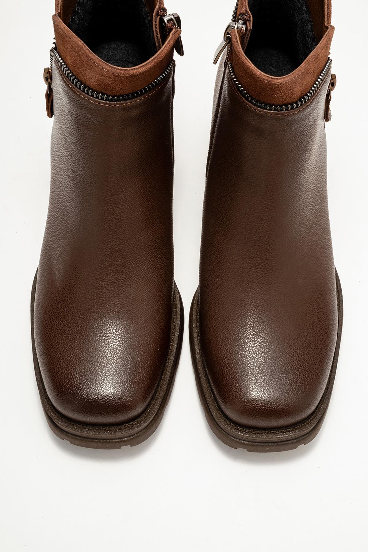 Parly - Brown Zip-Detail Block Heel Boot (Women)