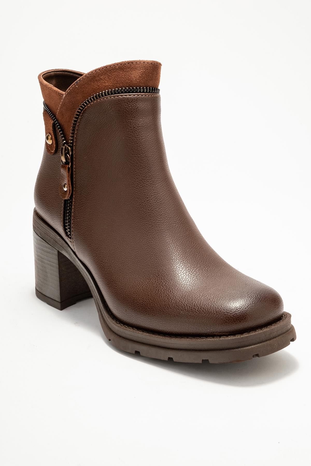 Parly - Brown Zip-Detail Block Heel Boot (Women)