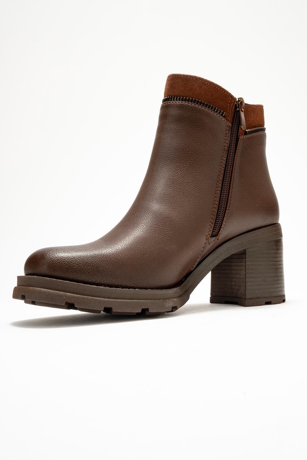 Parly - Brown Zip-Detail Block Heel Boot (Women)