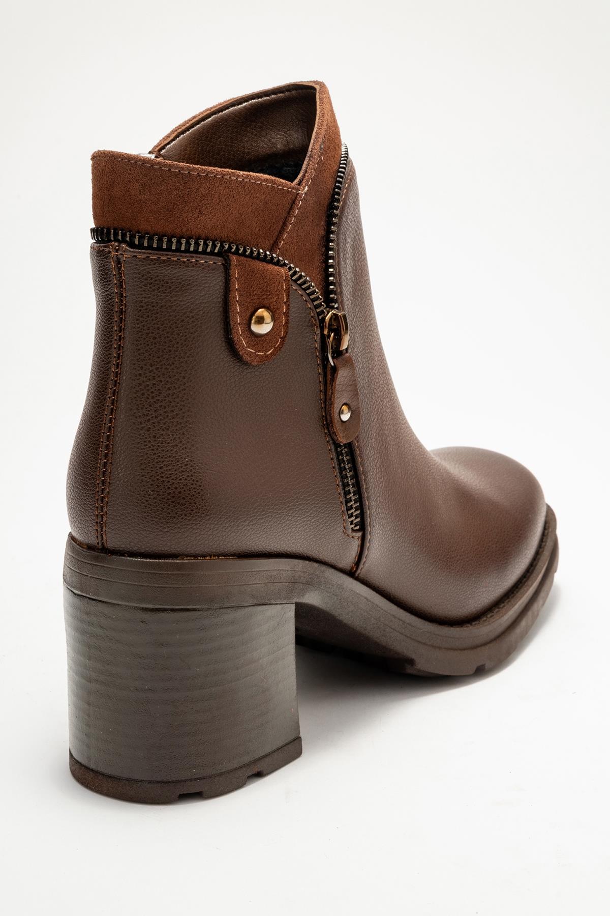 Parly - Brown Zip-Detail Block Heel Boot (Women)
