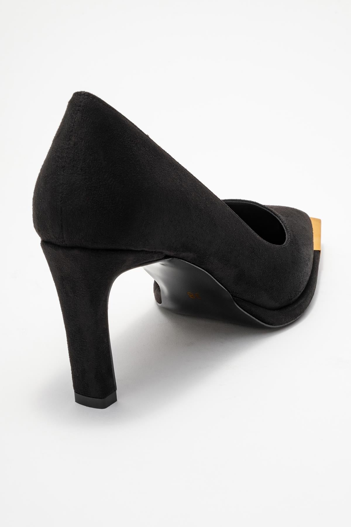 Liora - Black Suede Gold-Detail Block Heel Pump (Women)