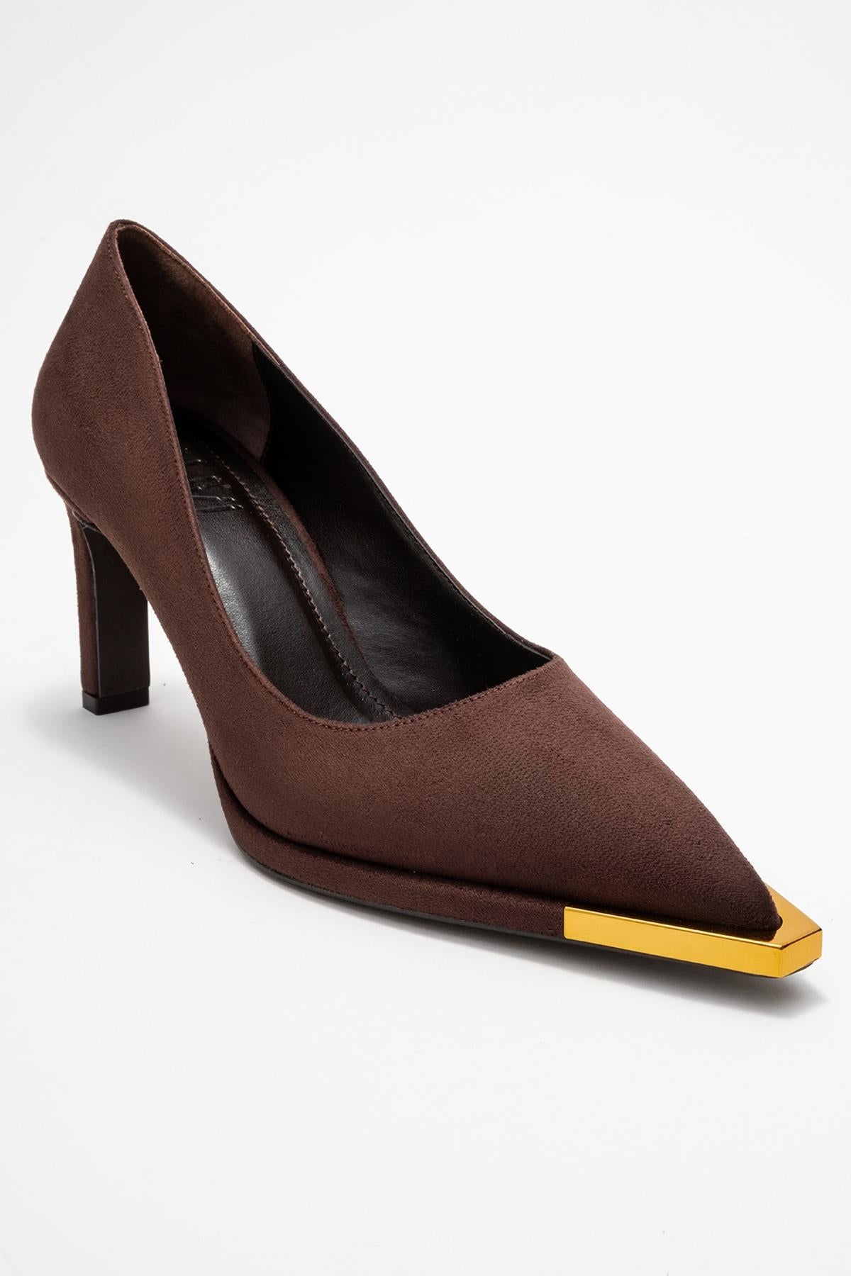 Liora - Brown Suede Gold-Detail Block Heel Pump (Women)